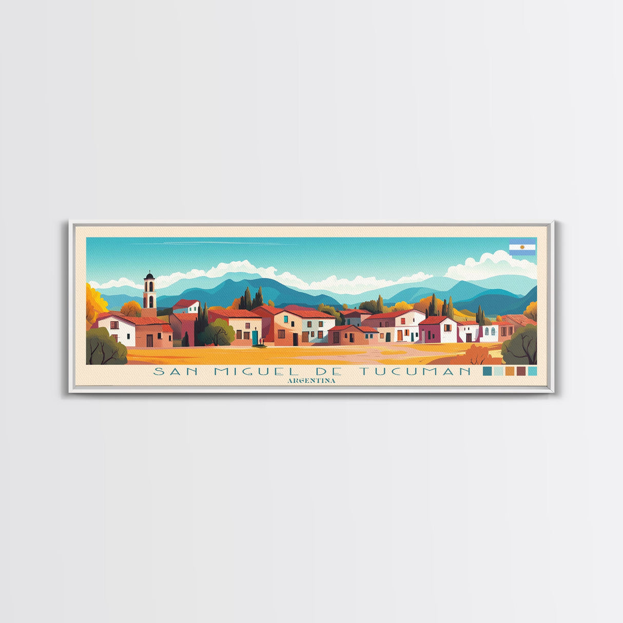 Panoramic Travel Poster San Miguel de Tucuman, Argentina Canvas Print, San Miguel de Tucuman, Argentina Painting, Argentina Art, San Miguel de Tucuman Travel Art, Guest Room Painting