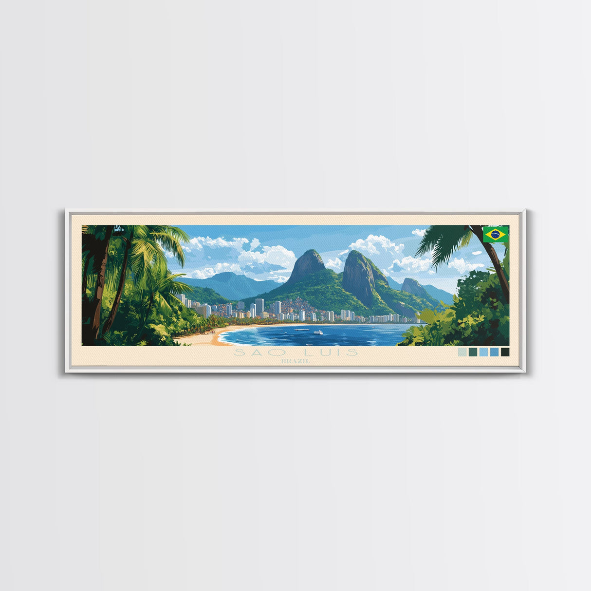 Sao Luis, Brazil Travel Poster Panoramic Canvas Print, Sao Luis, Brazil Painting, Brazil Art, Sao Luis Travel Art, Guest Room Painting