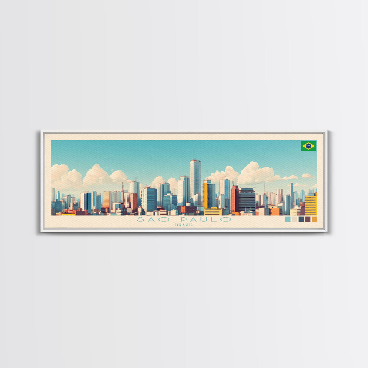 Sao Paulo, Brazil Panoramic Travel Poster Canvas Print, Sao Paulo, Brazil Painting, Brazil Art, Sao Paulo Panoramic Travel Art, Travel Painting