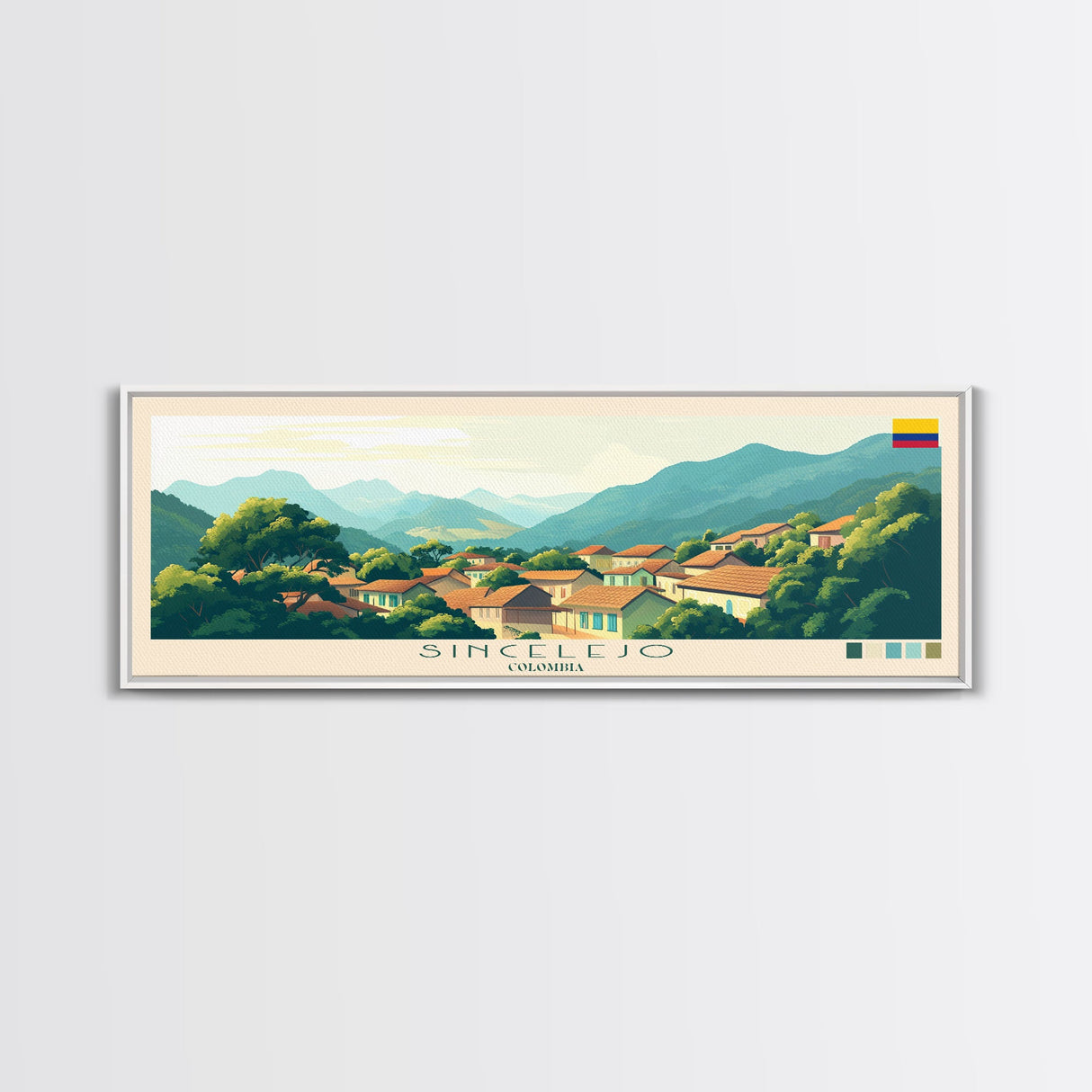 Sincelejo, Colombia Panoramic Travel Poster Canvas Print, Sincelejo, Colombia Painting, Colombia Art, Sincelejo Travel Art, Living Room Painting