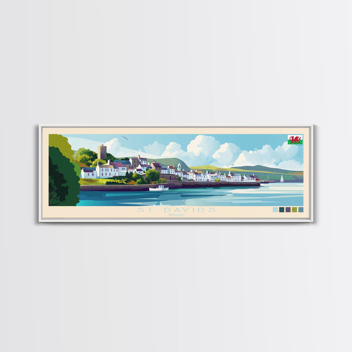 Panoramic Travel Poster St Davids, Wales Canvas Print, St Davids, Wales Painting, Wales Art, St Davids Travel Art, Guest Room Painting