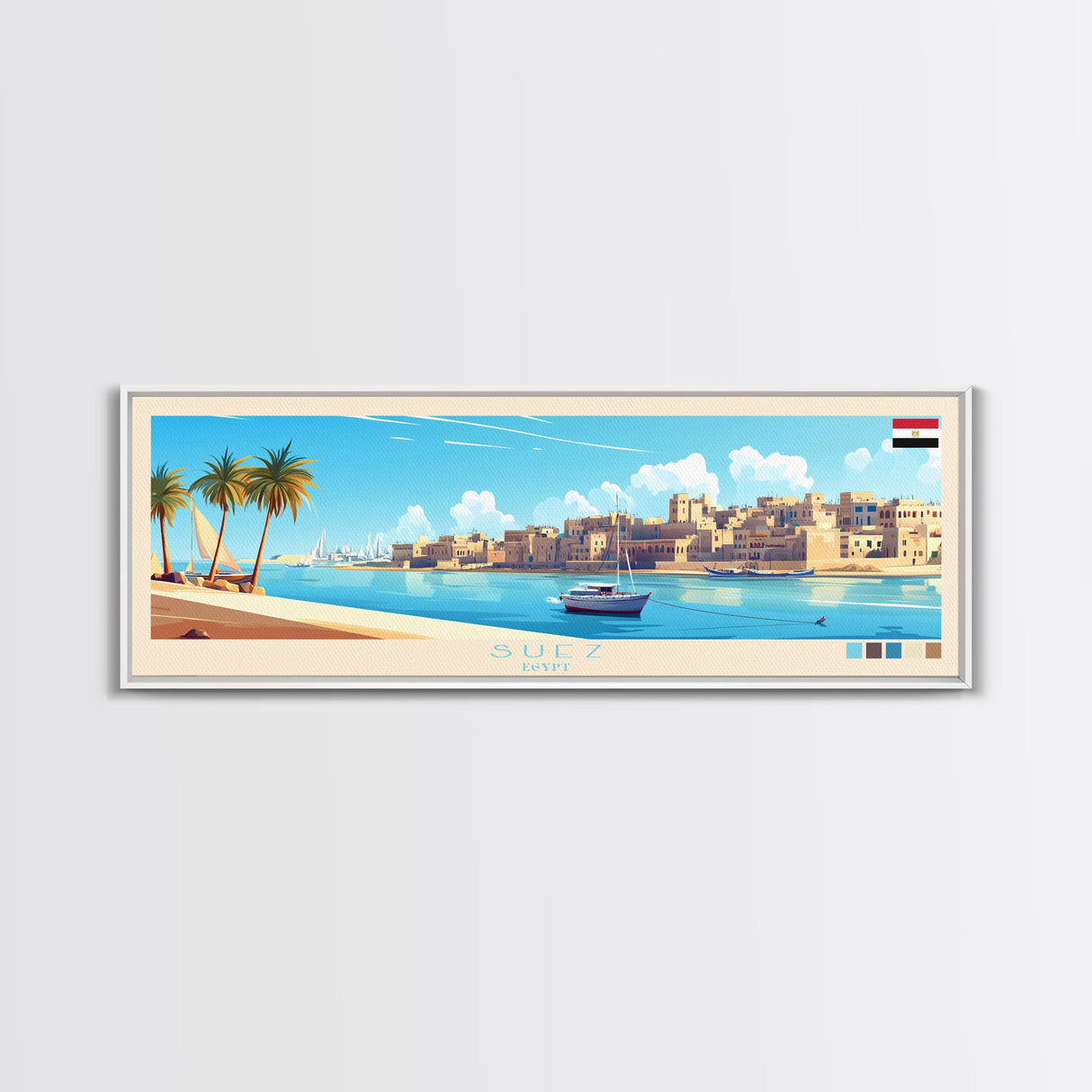 Suez, Egypt Travel Poster Panoramic Canvas Print, Suez, Egypt Painting, Egypt Art, Suez Travel Art, Guest Room Painting