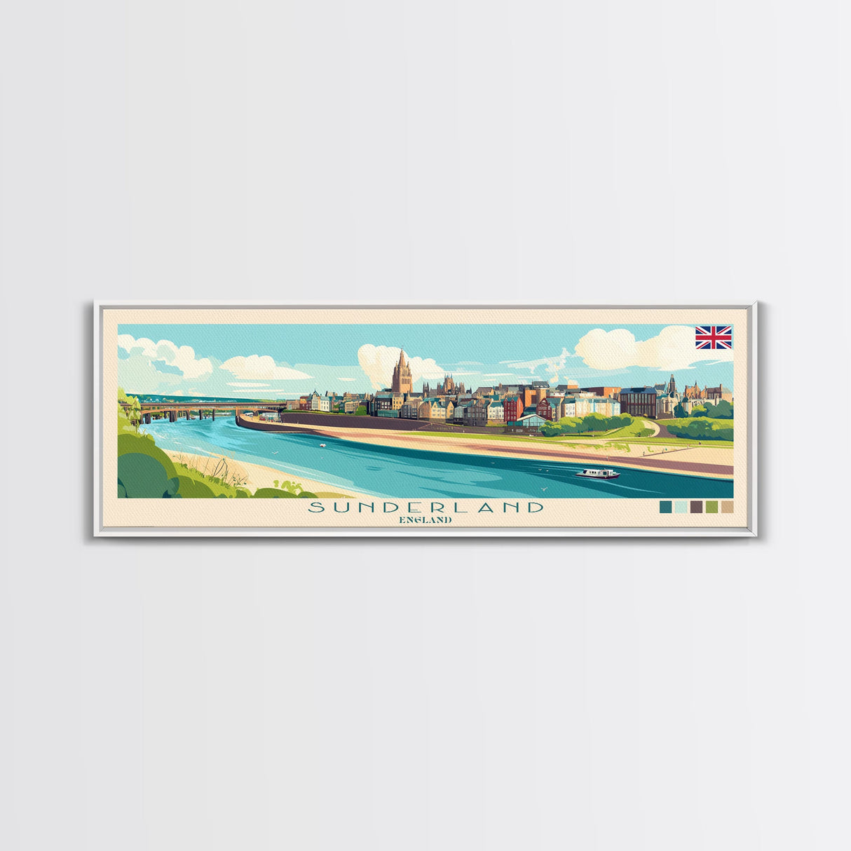 Sunderland, England Panoramic Travel Poster Canvas Print, Sunderland, England Painting, England Art, Sunderland Travel Art, Guest Room Painting