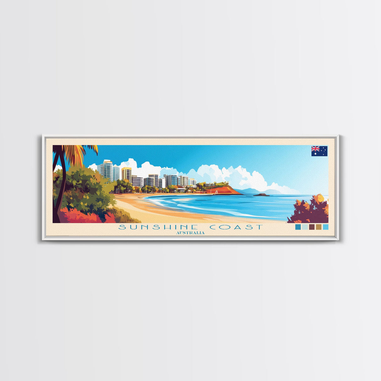 Panoramic Travel Poster Sunshine Coast, Australia Canvas Print, Sunshine Coast, Australia Painting, Australia Art, Sunshine Coast Travel Art, Guest Room Painting