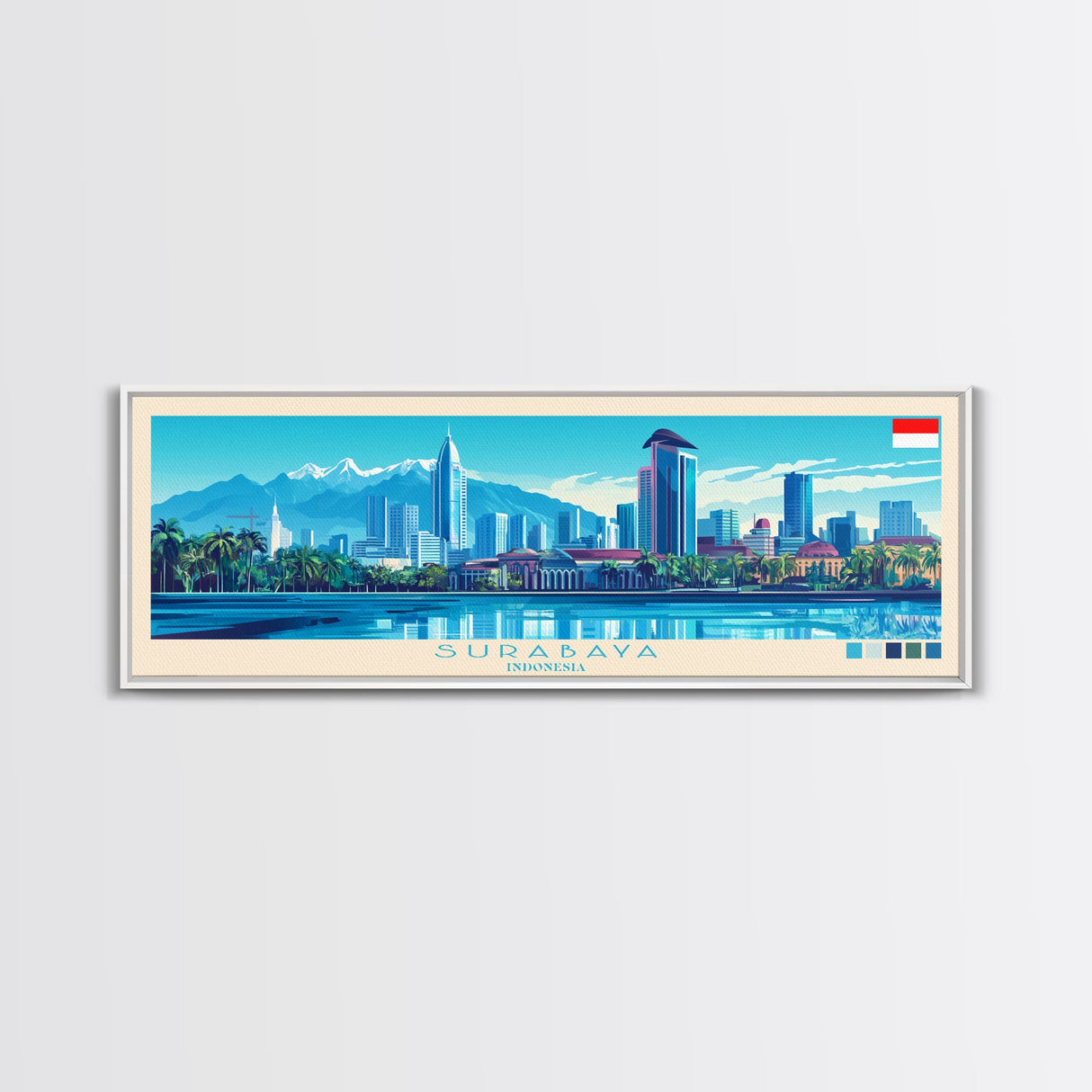 Surabaya, Indonesia Panoramic Travel Poster Canvas Print, Surabaya, Indonesia Painting, Indonesia Art, Surabaya Travel Art, Guest Room Painting