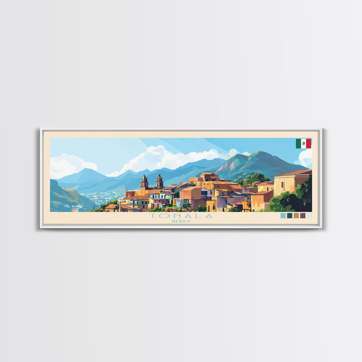 Tonala, Mexico Panoramic Travel Poster Canvas Print, Tonala, Mexico Painting, Mexico Art, Tonala Panoramic Travel Art, Travel Painting