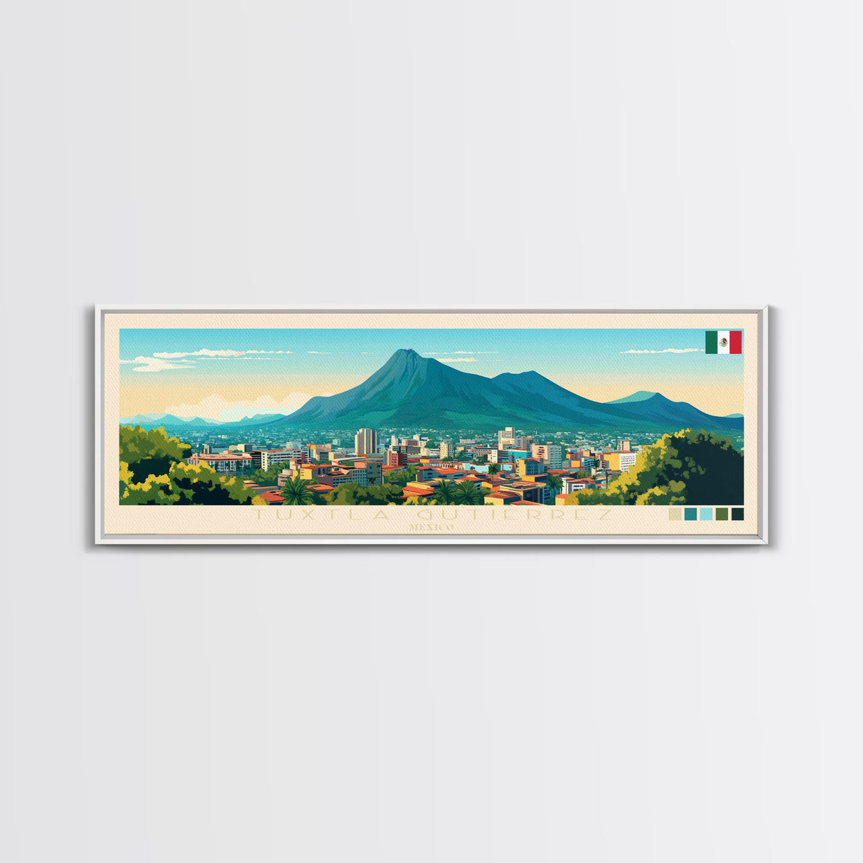 Tuxtla Gutierrez, Mexico Panoramic Travel Poster Canvas Print, Tuxtla Gutierrez, Mexico Painting, Mexico Art, Tuxtla Gutierrez Panoramic Travel Art, Travel Painting