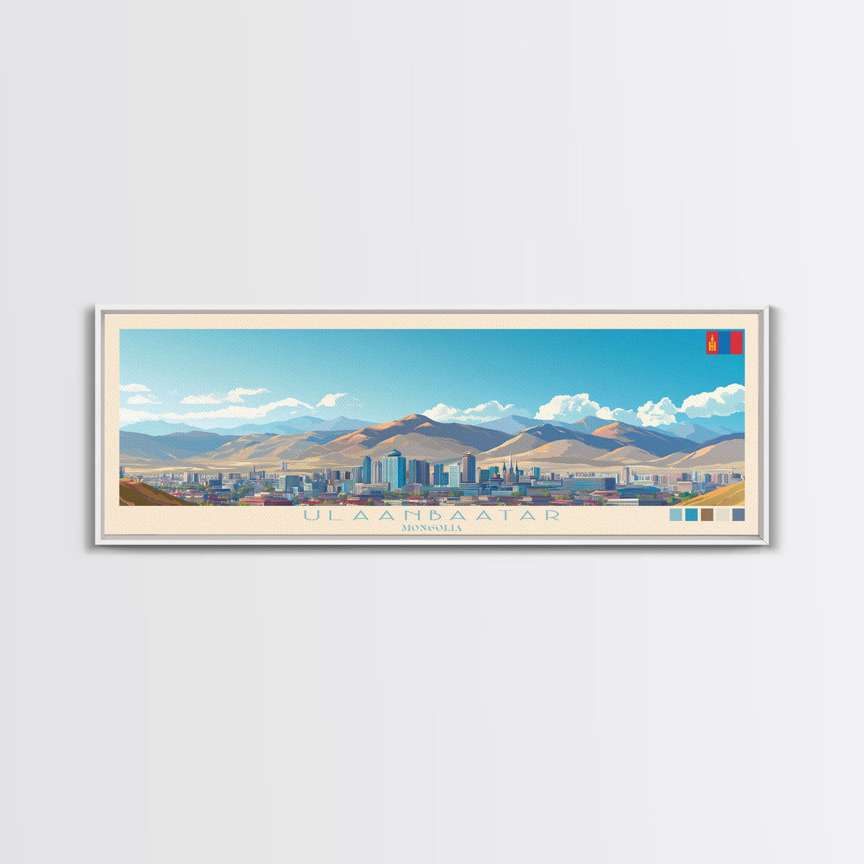 Ulaanbaatar, Mongolia Panoramic Travel Poster Canvas Print, Ulaanbaatar, Mongolia Painting, Mongolia Art, Ulaanbaatar Travel Art, Living Room Painting