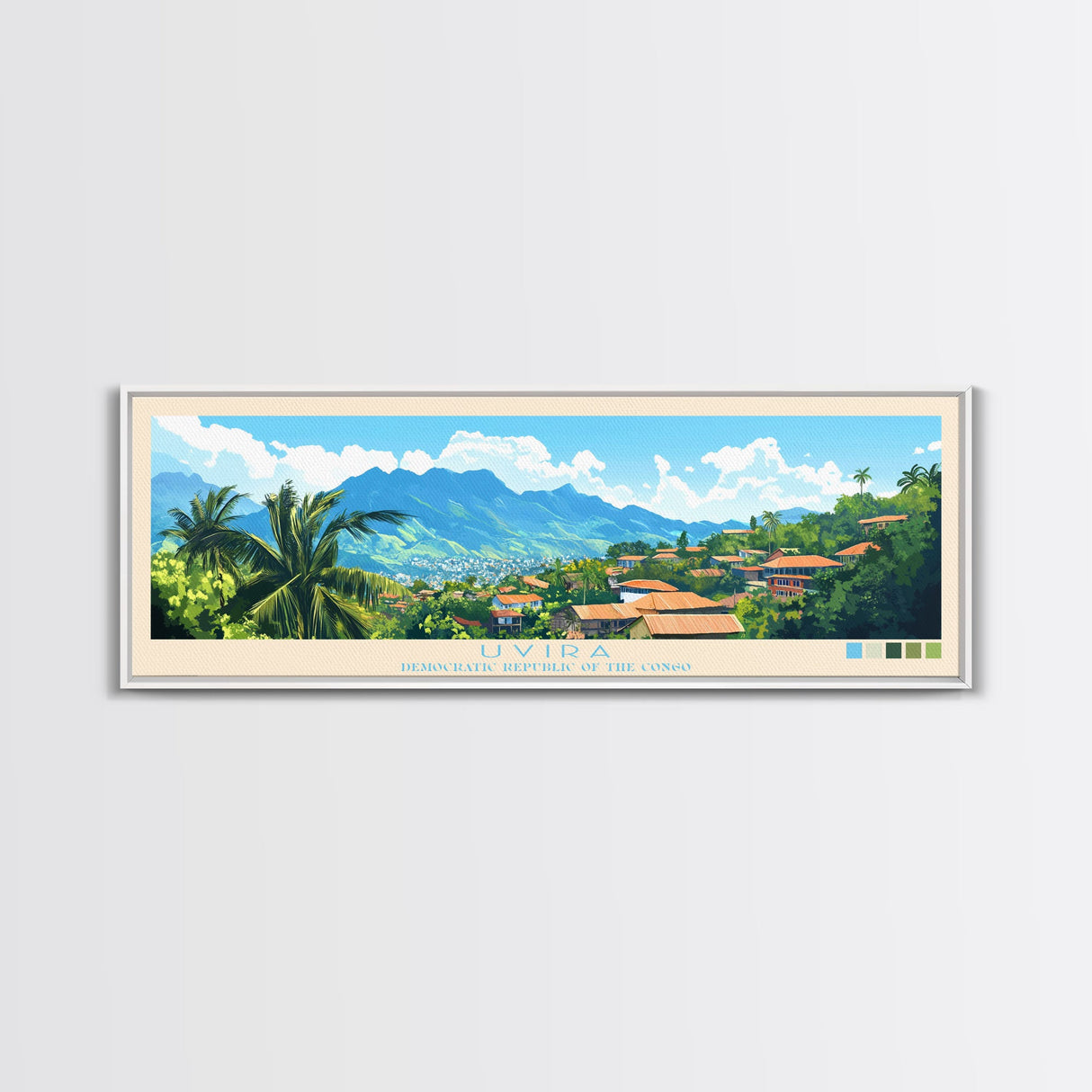 Uvira, Congo Travel Poster Panoramic Canvas Print, Uvira, Congo Painting, Congo Art, Uvira Travel Art, Guest Room Painting