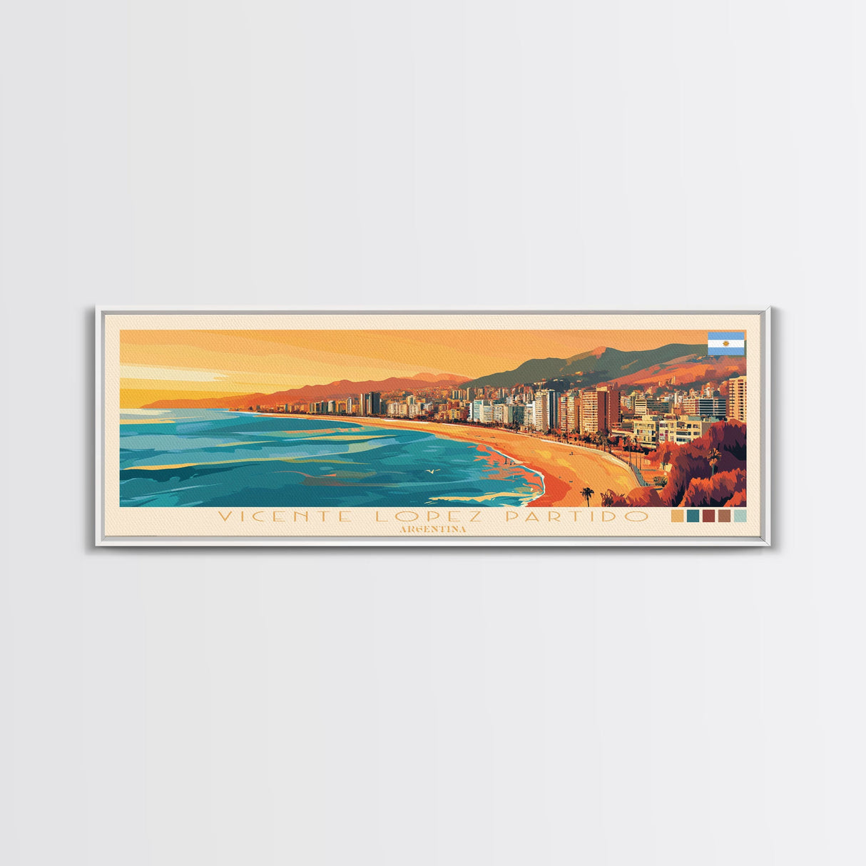 Vicente Lopez Partido, Argentina Panoramic Travel Poster Canvas Print, Vicente Lopez Partido, Argentina Painting, Argentina Art, Vicente Lopez Partido Travel Art, Living Room Painting