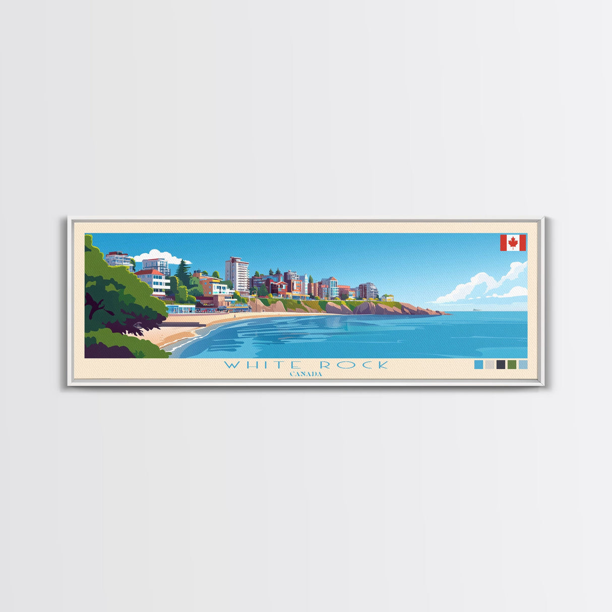 White Rock, Canada Travel Poster Panoramic Canvas Print, White Rock, Canada Painting, Canada Art, White Rock Travel Art, Guest Room Painting