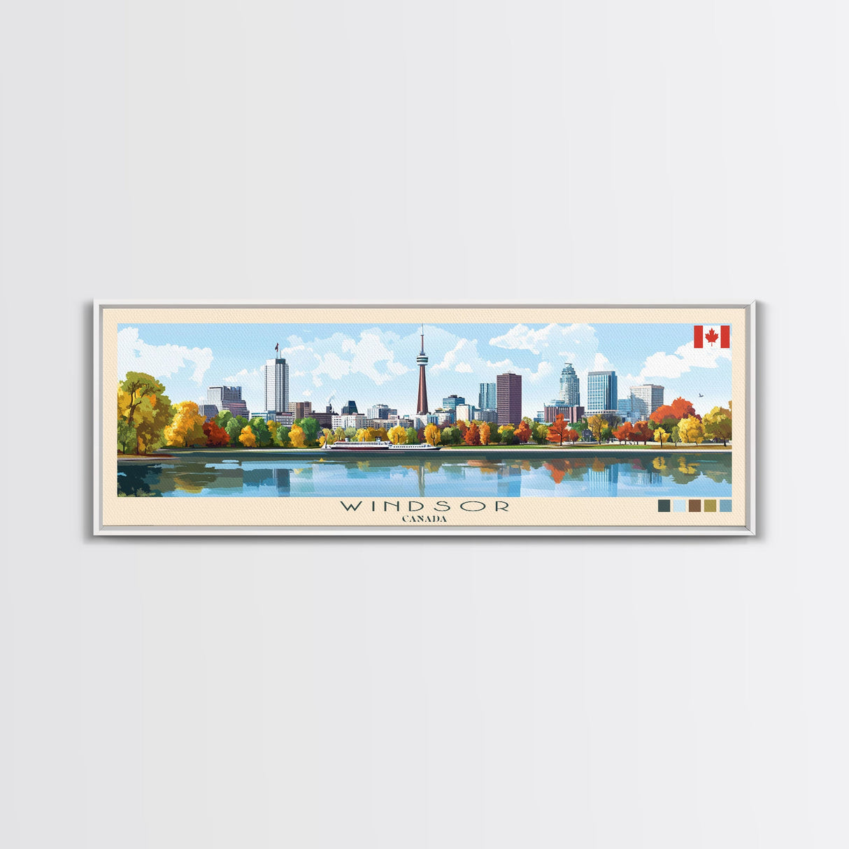 Windsor, Canada Panoramic Travel Poster Canvas Print, Windsor, Canada Painting, Canada Art, Windsor Panoramic Travel Art, Travel Painting