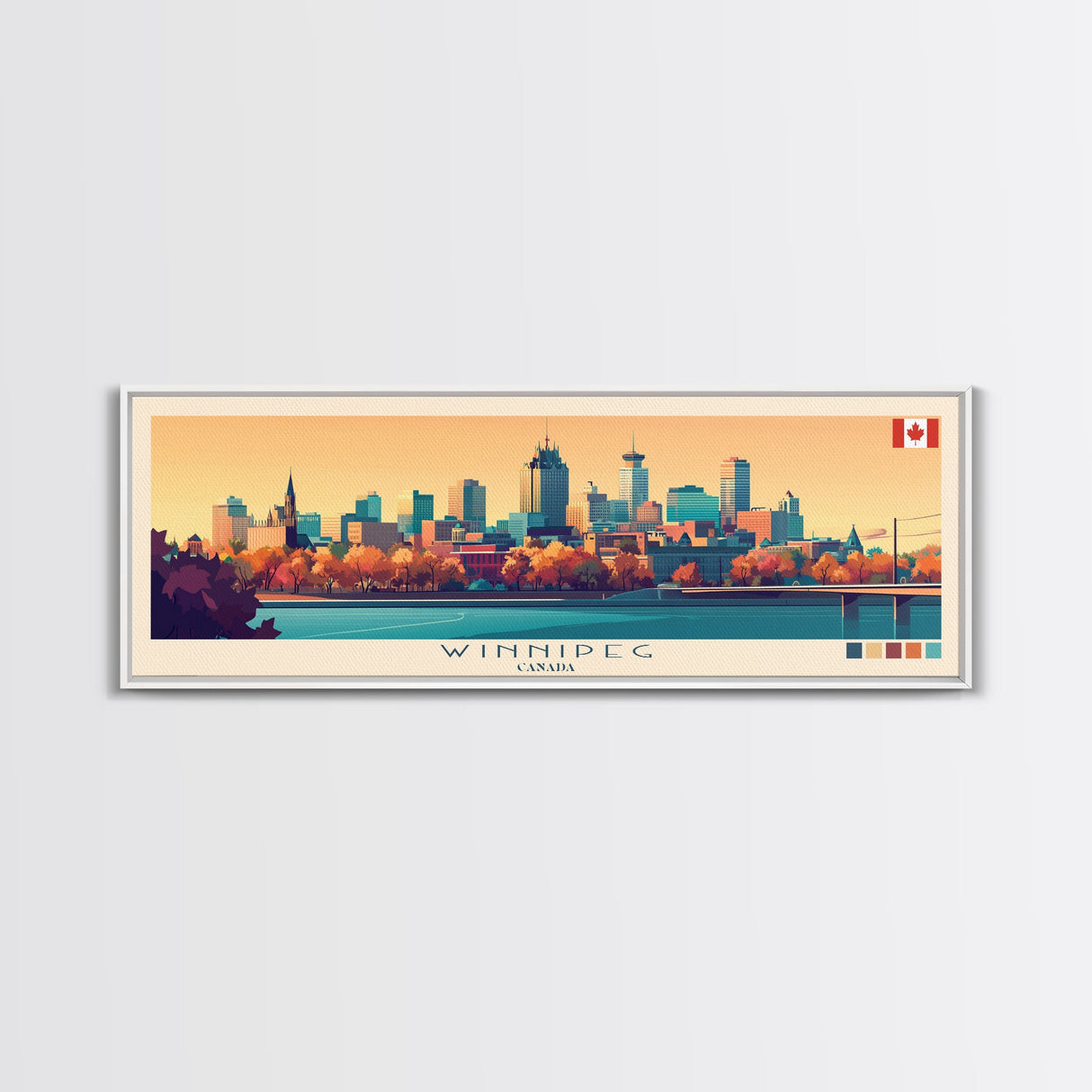 Winnipeg, Canada Panoramic Travel Poster Canvas Print, Winnipeg, Canada Painting, Canada Art, Winnipeg Travel Art, Guest Room Painting