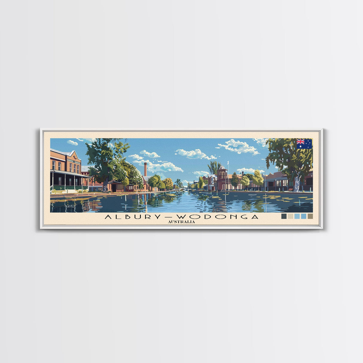 Albury–Wodonga, Australia Panoramic Canvas Print, Albury–Wodonga, Australia Painting, Australia Art, Albury–Wodonga Travel Poster, Travel Art, Housewarming Gift