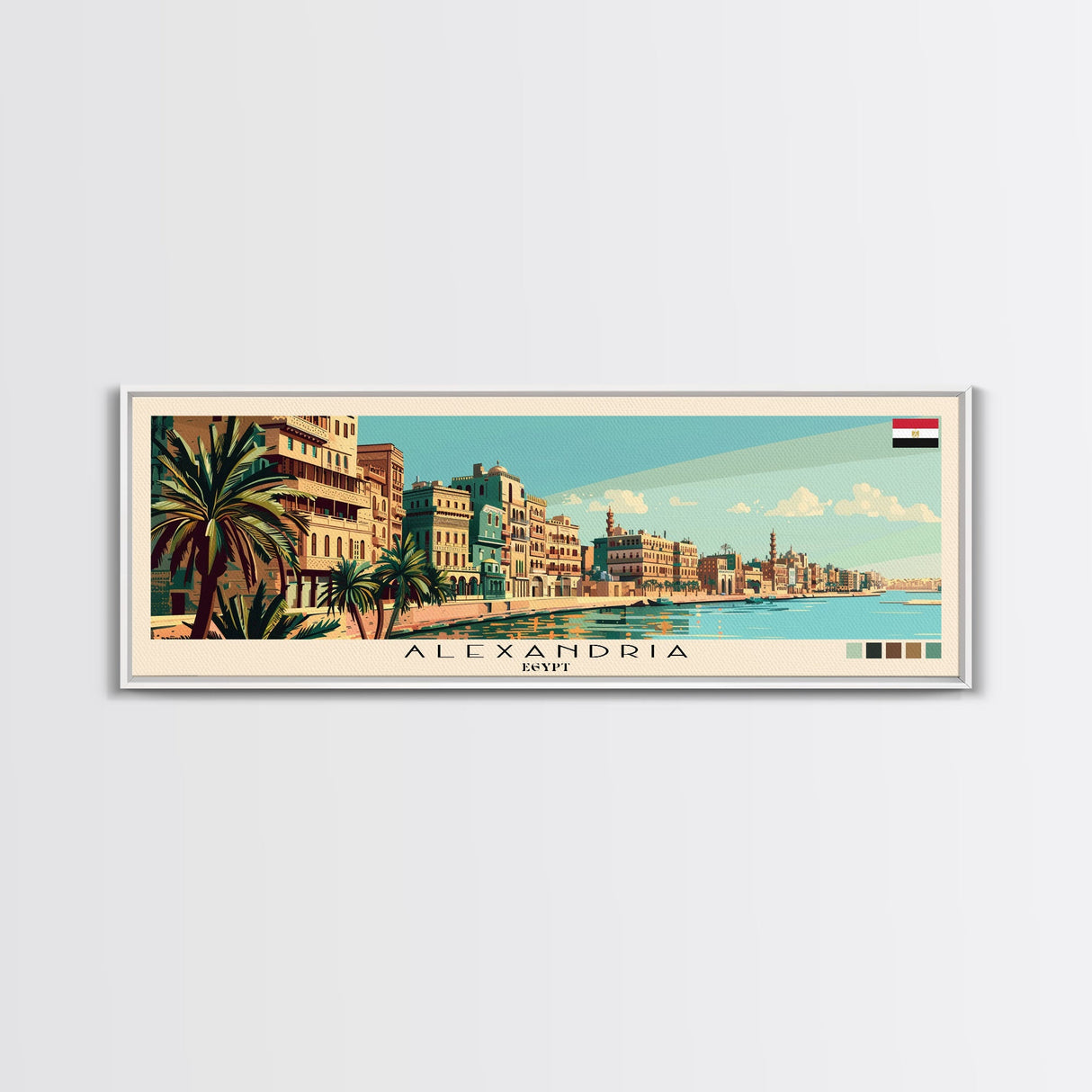 Alexandria, Egypt Panoramic Canvas Print, Alexandria, Egypt Painting, Egypt Art, Alexandria Travel Poster, Travel Art, Guest Room Painting