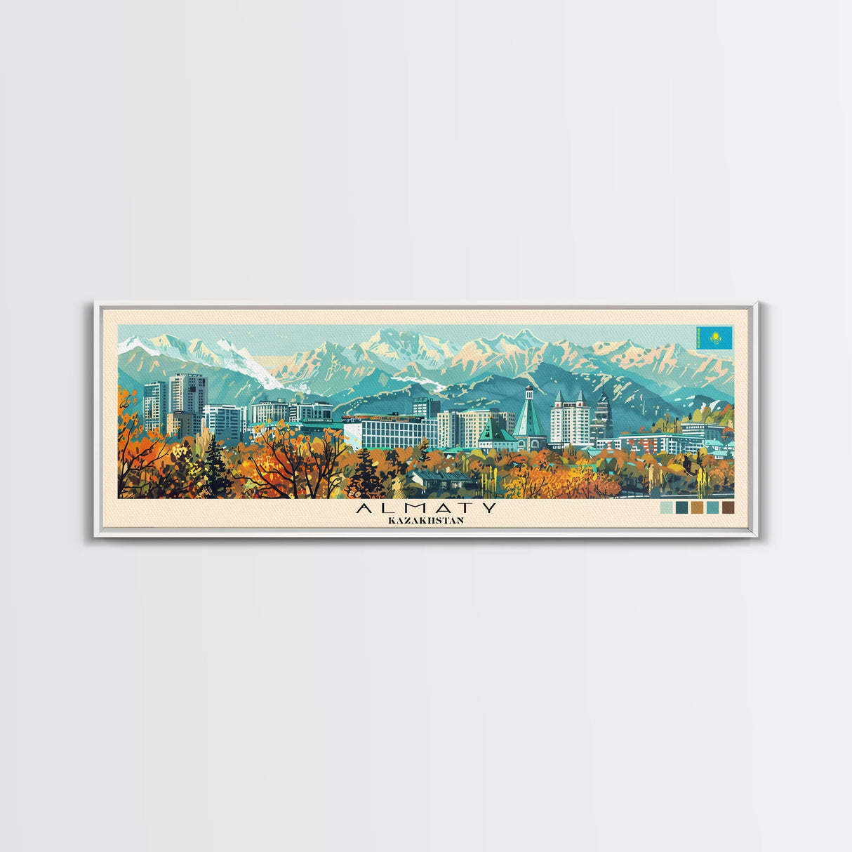 Almaty, Kazakhstan Panoramic Canvas Print, Almaty, Kazakhstan Painting, Kazakhstan Art, Almaty Travel Poster, Travel Art, Living Room Painting