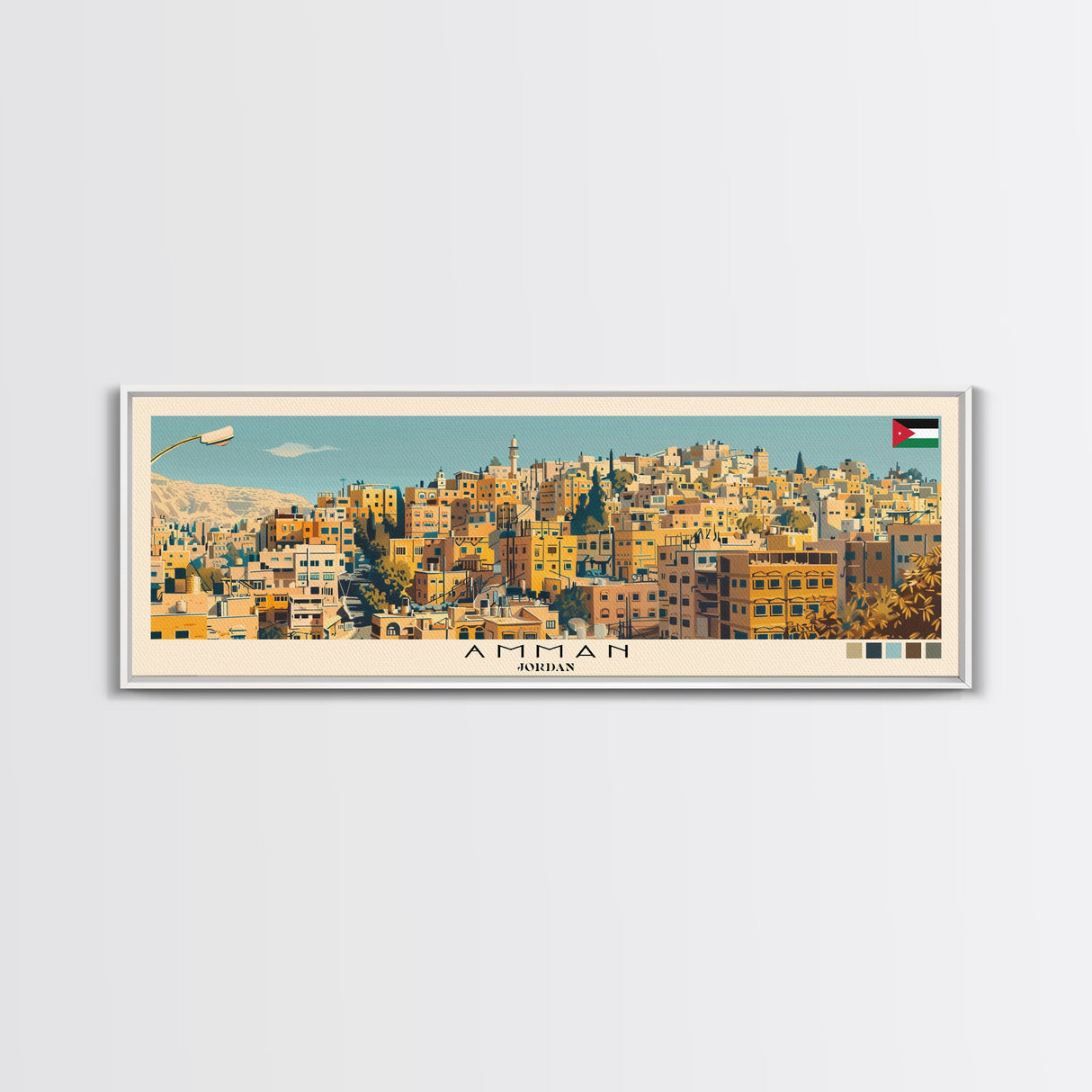 Amman, Jordan Panoramic Canvas Print, Amman, Jordan Painting, Jordan Art, Amman Travel Poster, Travel Art, Guest Room Painting