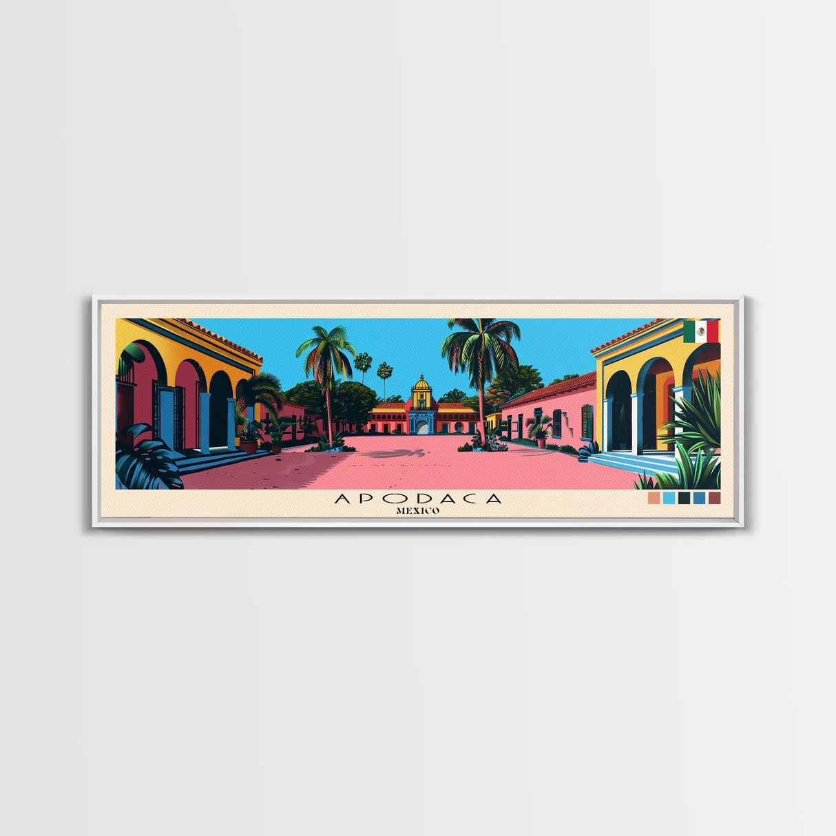 Apodaca, Mexico Panoramic Canvas Print, Apodaca, Mexico Painting, Mexico Art, Apodaca Travel Poster, Travel Art, Vacation Gift