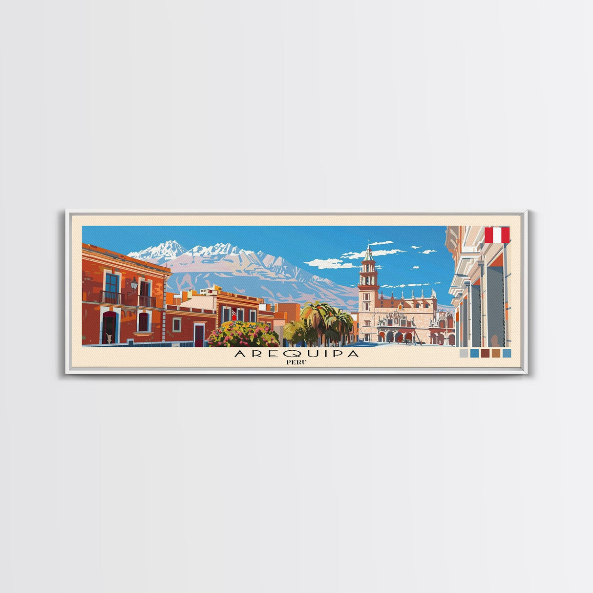 Arequipa, Peru Panoramic Canvas Print, Arequipa, Peru Painting, Peru Art, Arequipa Travel Poster, Travel Art, Guest Room Painting