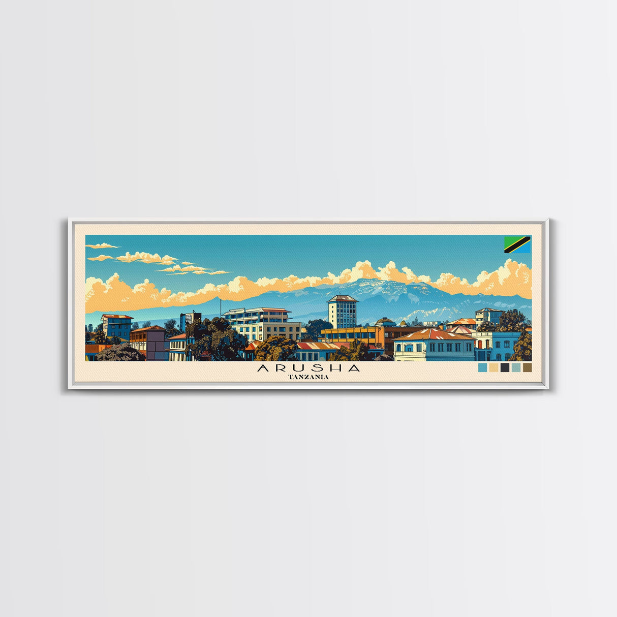 Arusha, Tanzania Panoramic Canvas Print, Arusha, Tanzania Painting, Tanzania Art, Arusha Travel Poster, Travel Art, Housewarming Gift