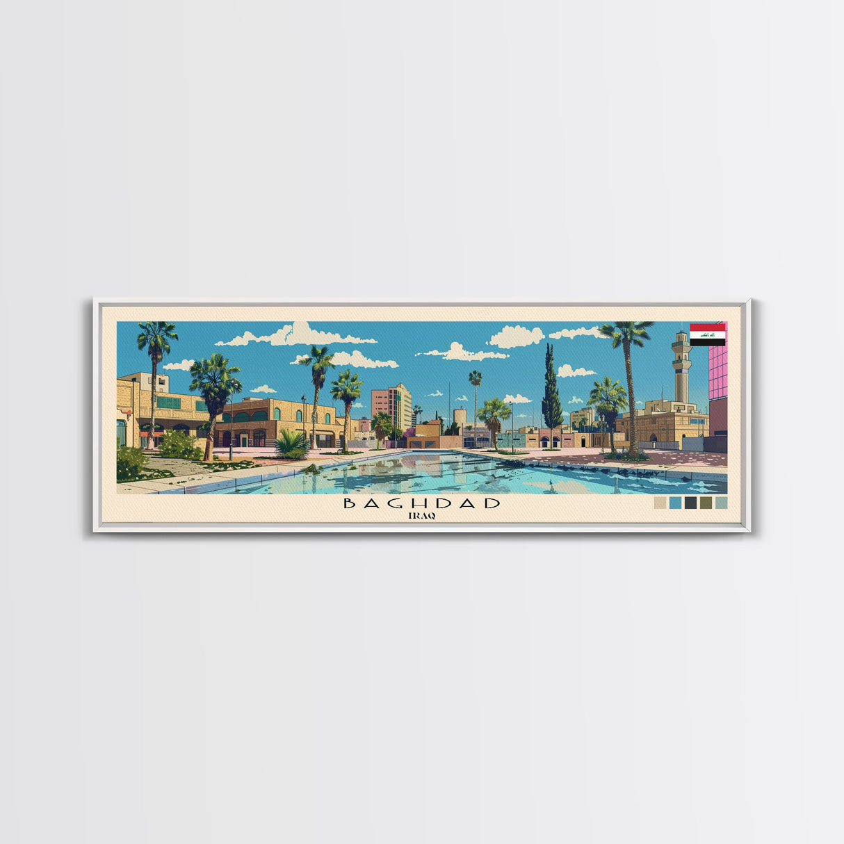 Baghdad, Iraq Panoramic Canvas Print, Baghdad, Iraq Painting, Iraq Art, Baghdad Travel Poster, Travel Art, Housewarming Gift