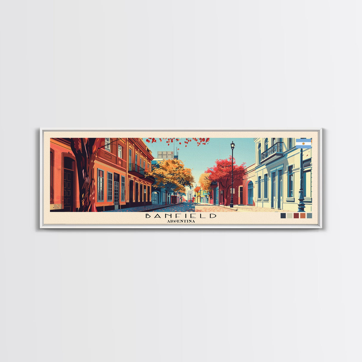 Banfield, Argentina Panoramic Canvas Print, Banfield, Argentina Painting, Argentina Art, Banfield Travel Poster, Travel Art, Guest Room Painting