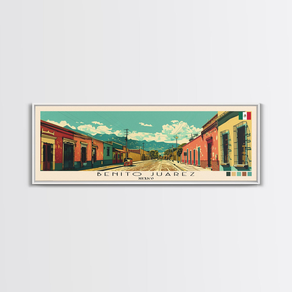 Benito Juarez, Mexico Panoramic Canvas Print, Benito Juarez, Mexico Painting, Mexico Art, Benito Juarez Travel Poster, Travel Art, Living Room Painting