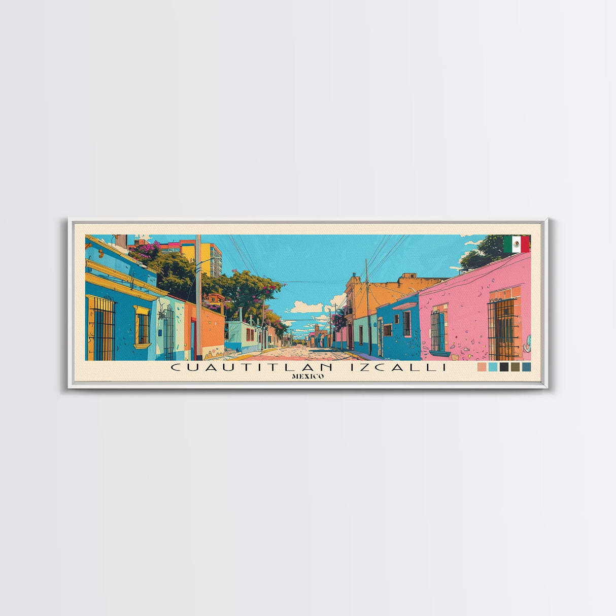 Cuautitlan Izcalli, Mexico Panoramic Canvas Print, Cuautitlan Izcalli, Mexico Painting, Mexico Art, Cuautitlan Izcalli Travel Poster, Travel Art, Guest Room Painting