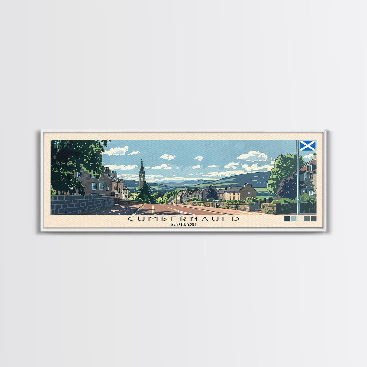 Cumbernauld, Scotland Panoramic Canvas Print, Cumbernauld, Scotland Painting, Scotland Art, Cumbernauld Travel Poster, Travel Art, Housewarming Gift