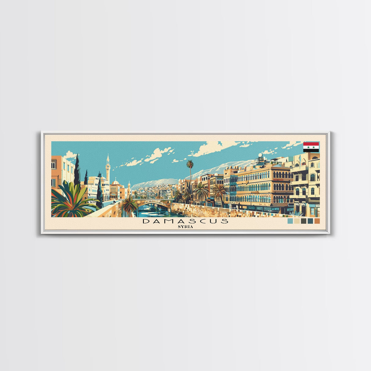 Damascus, Syria Panoramic Canvas Print, Damascus, Syria Painting, Syria Art, Damascus Travel Poster, Travel Art, Guest Room Painting