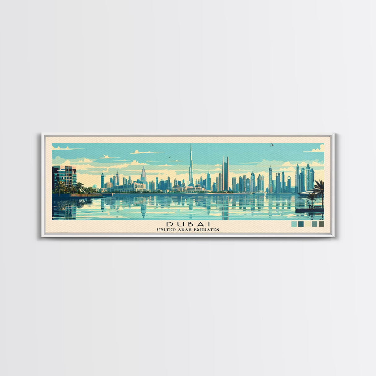 Dubai, United Arab Emirates Panoramic Canvas Print, Dubai, United Arab Emirates Painting, United Arab Emirates Art, Dubai Travel Poster, Travel Art, Housewarming Gift