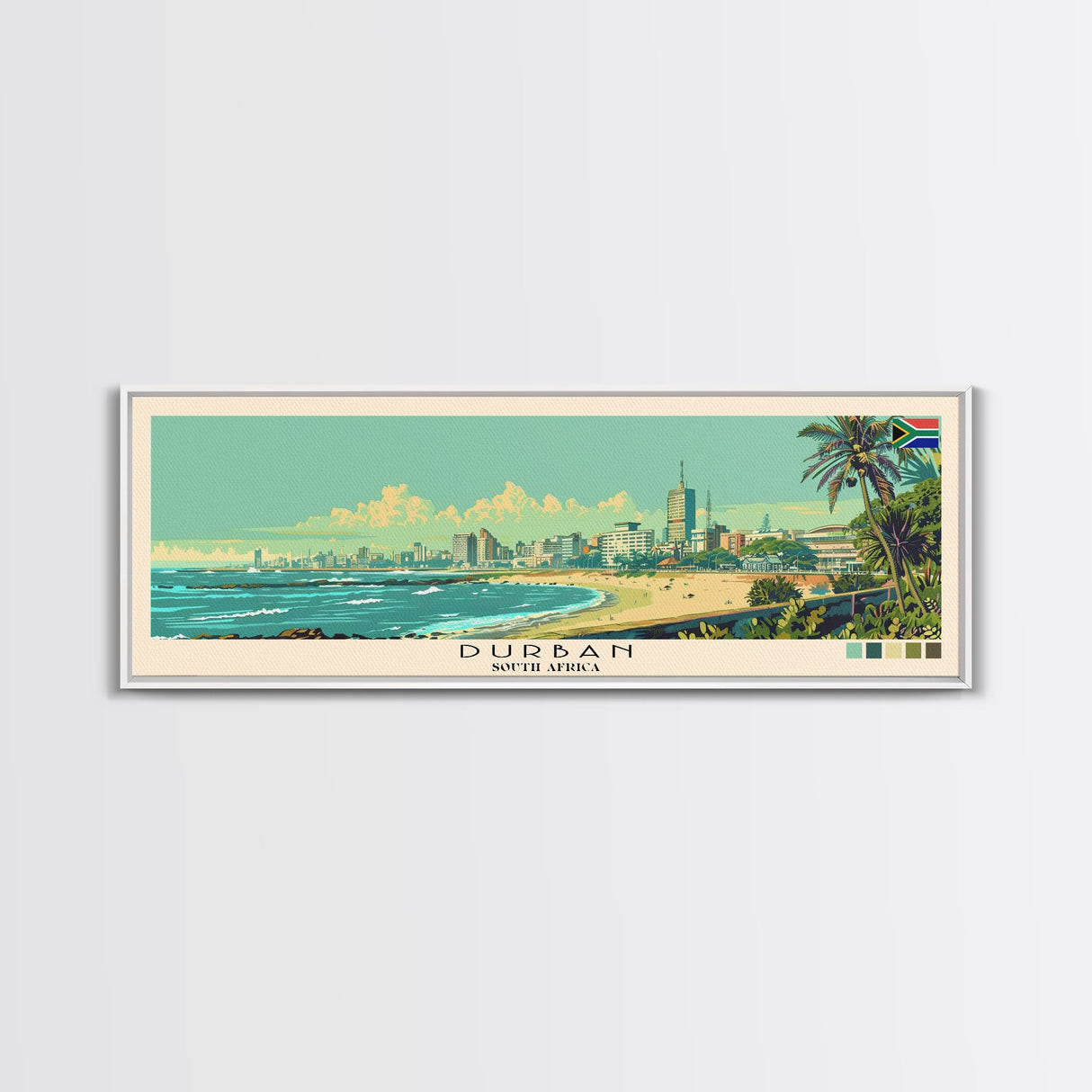 Durban, South Africa Panoramic Canvas Print, Durban, South Africa Painting, South Africa Art, Durban Travel Poster, Travel Art, Guest Room Painting