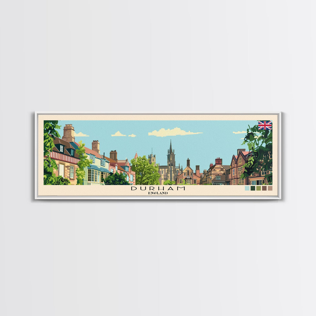 Durham, England Panoramic Canvas Print, Durham, England Painting, England Art, Durham Travel Poster, Travel Art, Vacation Gift