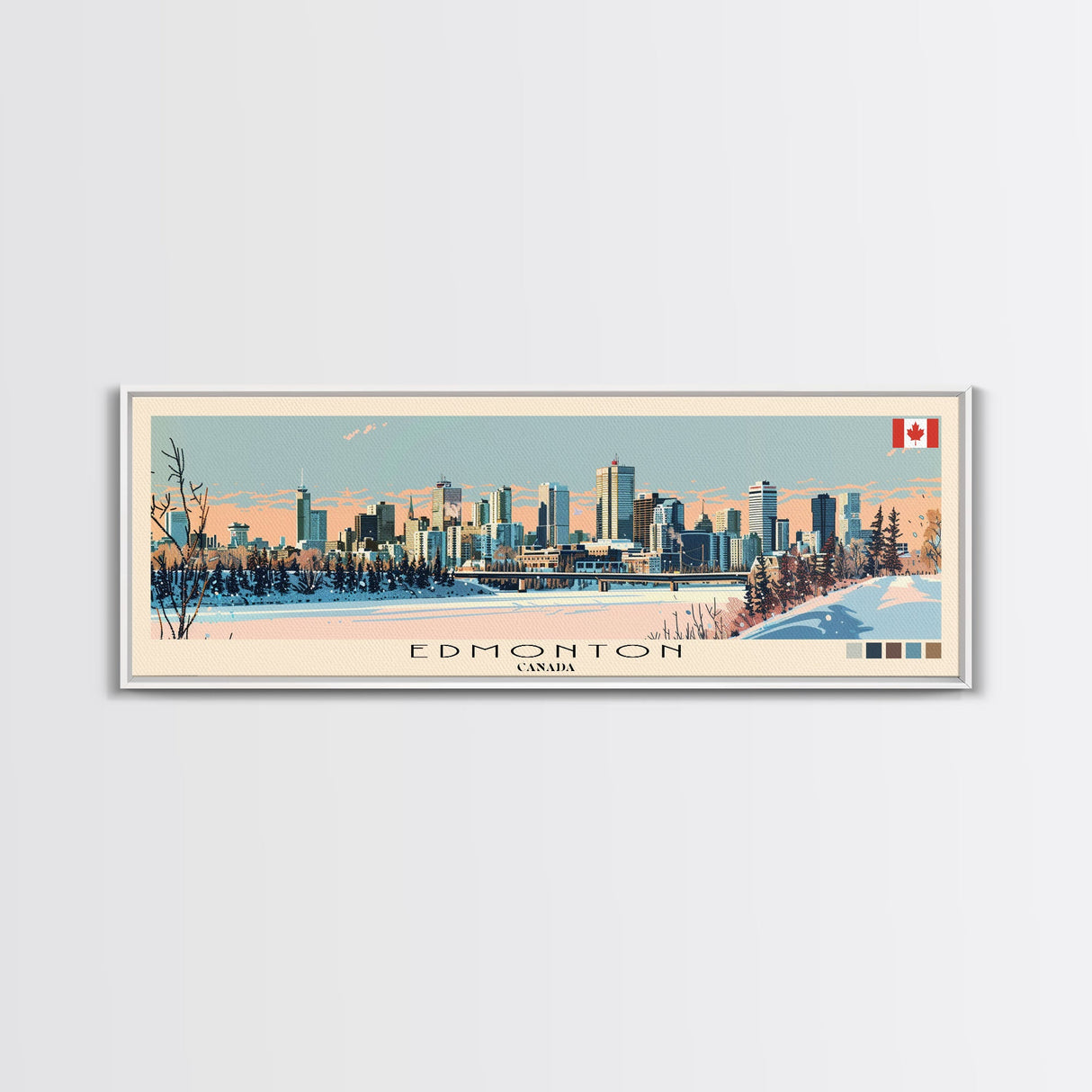 Edmonton, Canada Panoramic Canvas Print, Edmonton, Canada Painting, Canada Art, Edmonton Travel Poster, Travel Art, Living Room Painting