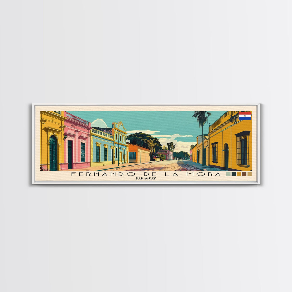 Fernando de la Mora, Paraguay Panoramic Canvas Print, Fernando de la Mora, Paraguay Painting, Paraguay Art, Fernando de la Mora Travel Poster, Travel Art, Guest Room Painting