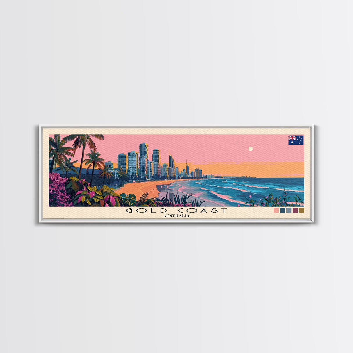 Gold Coast, Australia Panoramic Canvas Print, Gold Coast, Australia Painting, Australia Art, Gold Coast Travel Poster, Travel Art, Living Room Painting