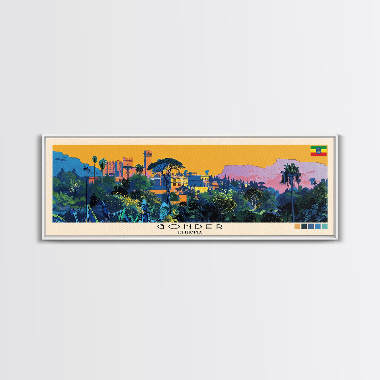 Gonder, Ethiopia Panoramic Canvas Print, Gonder, Ethiopia Painting, Ethiopia Art, Gonder Travel Poster, Travel Art, Guest Room Painting