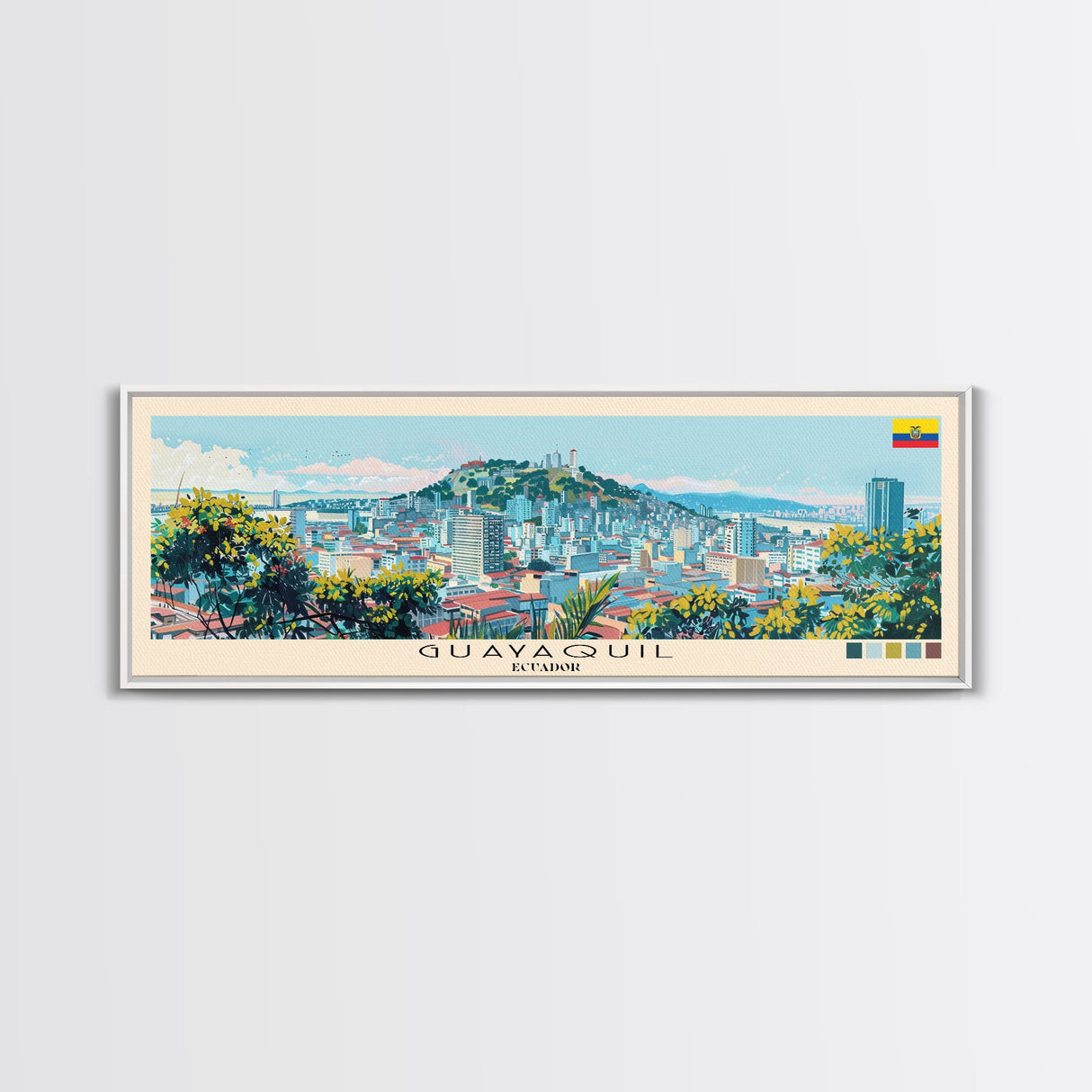 Guayaquil, Ecuador Panoramic Canvas Print, Guayaquil, Ecuador Painting, Ecuador Art, Guayaquil Travel Poster, Travel Art, Vacation Gift