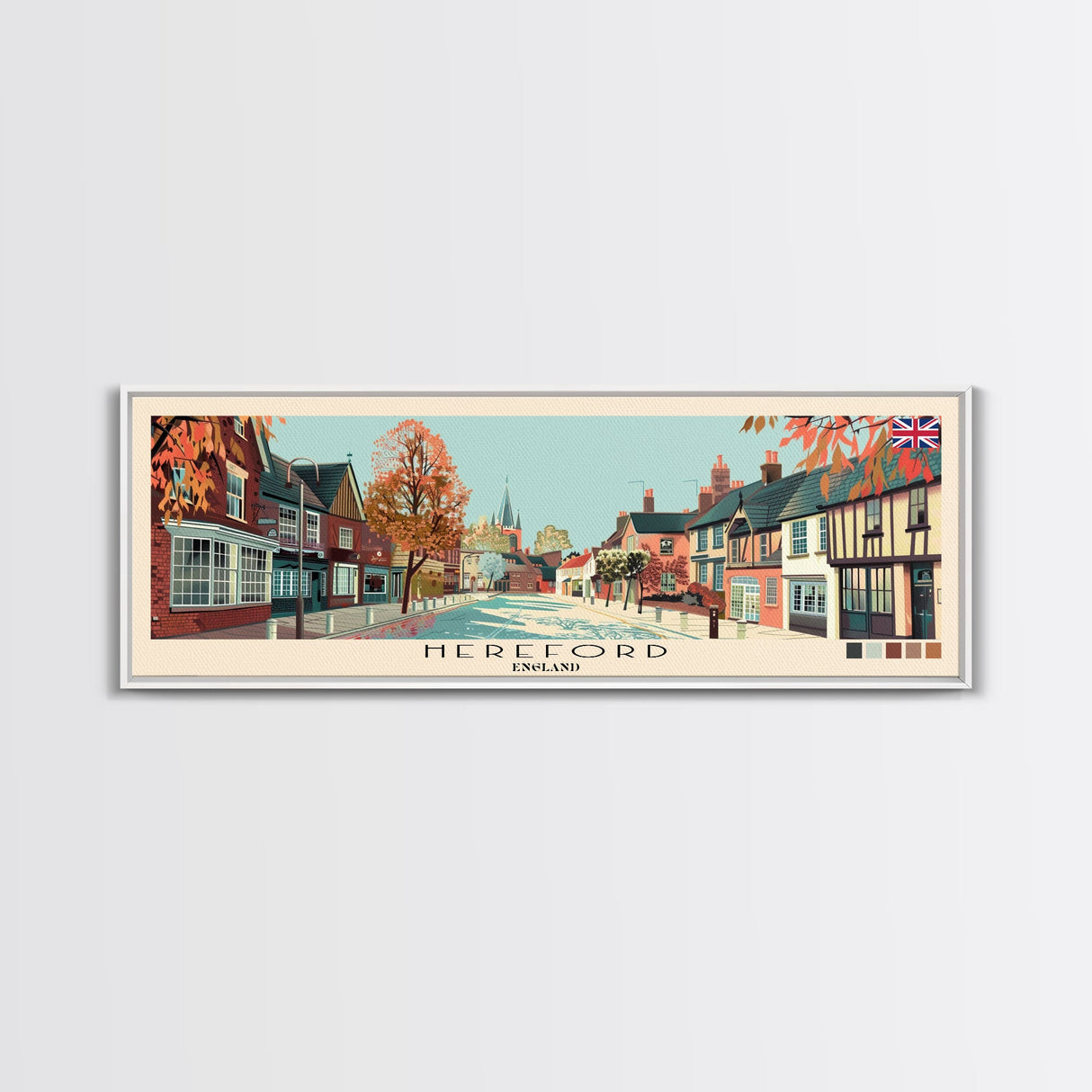 Hereford, England Panoramic Canvas Print, Hereford, England Painting, England Art, Hereford Travel Poster, Travel Art, Vacation Gift