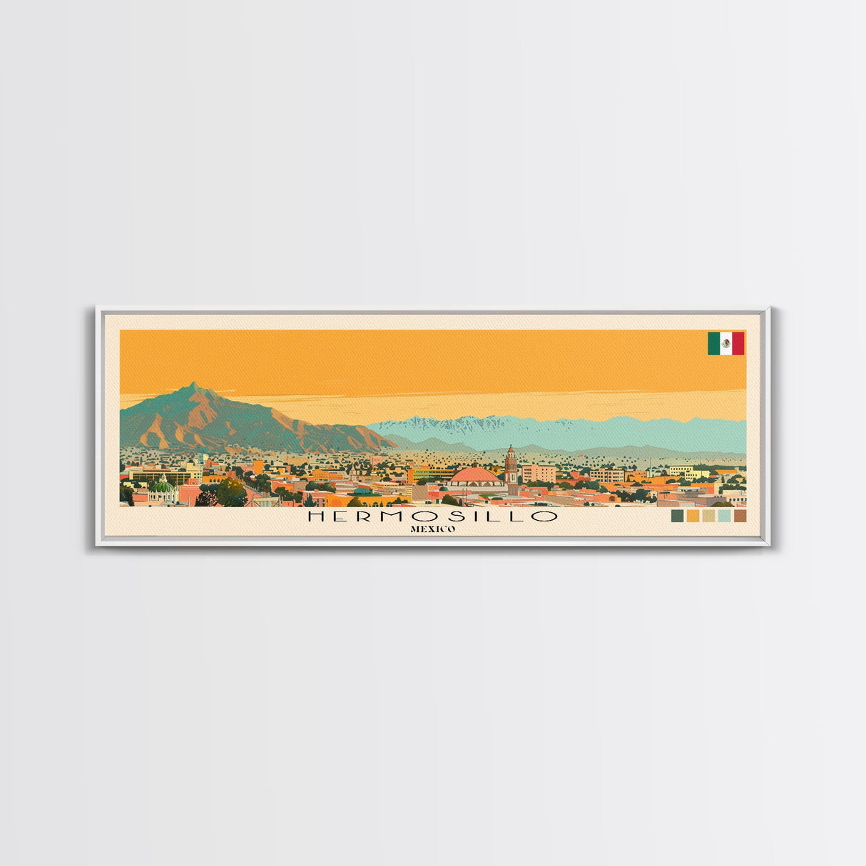 Hermosillo, Mexico Panoramic Canvas Print, Hermosillo, Mexico Painting, Mexico Art, Hermosillo Travel Poster, Travel Art, Living Room Painting