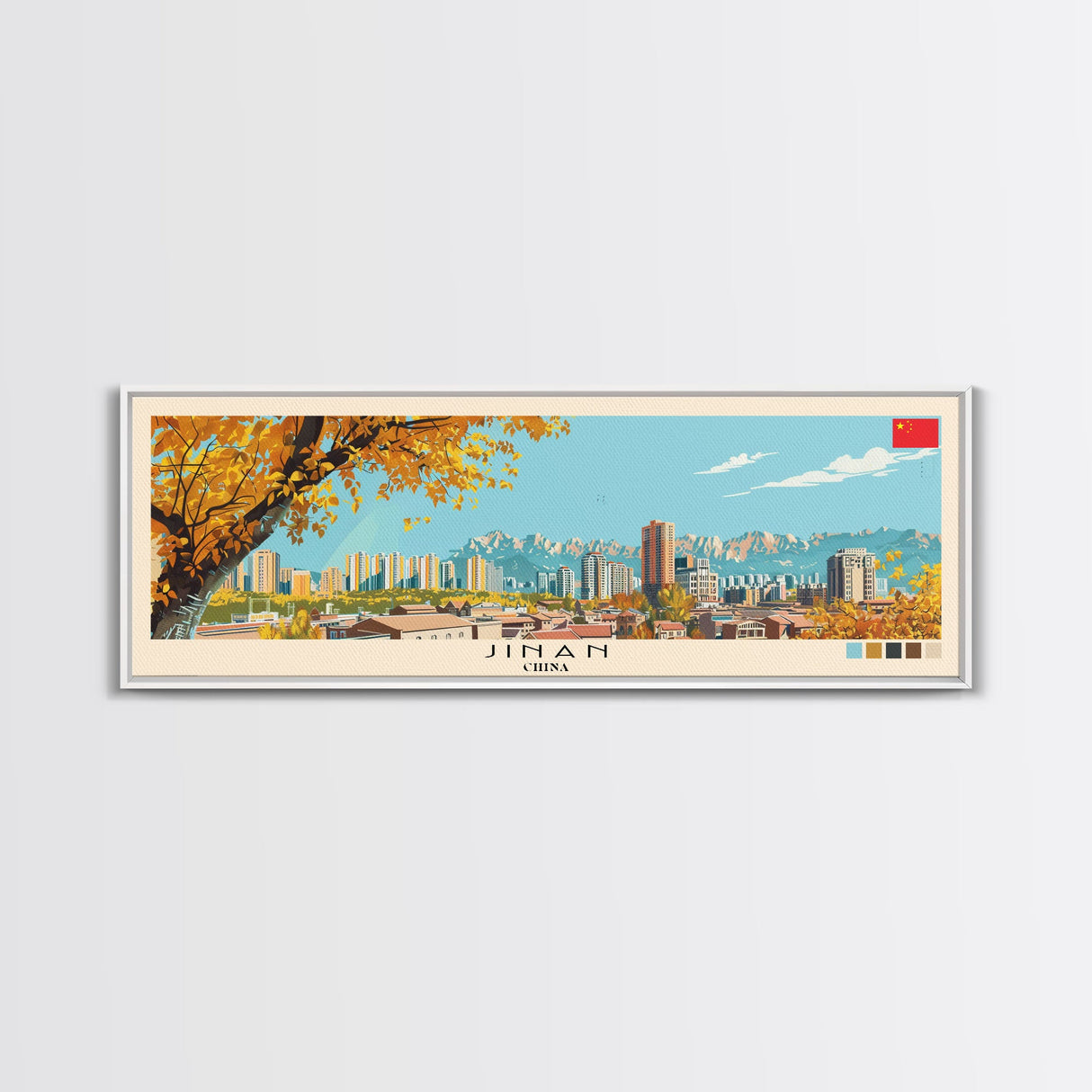 Jinan, China Panoramic Canvas Print, Jinan, China Painting, China Art, Jinan Travel Poster, Travel Art, Housewarming Gift