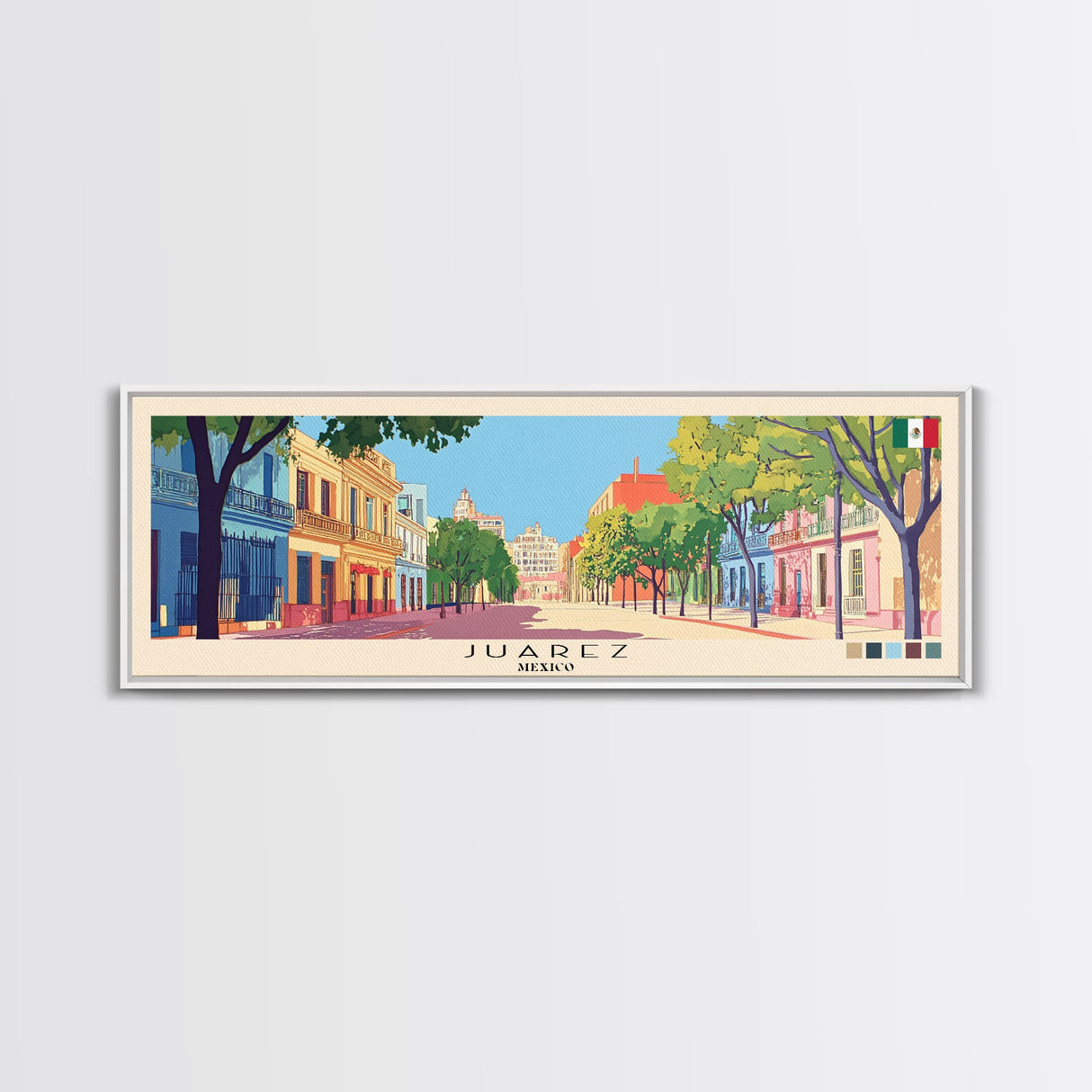 Juarez, Mexico Panoramic Canvas Print, Juarez, Mexico Painting, Mexico Art, Juarez Travel Poster, Travel Art, Living Room Painting