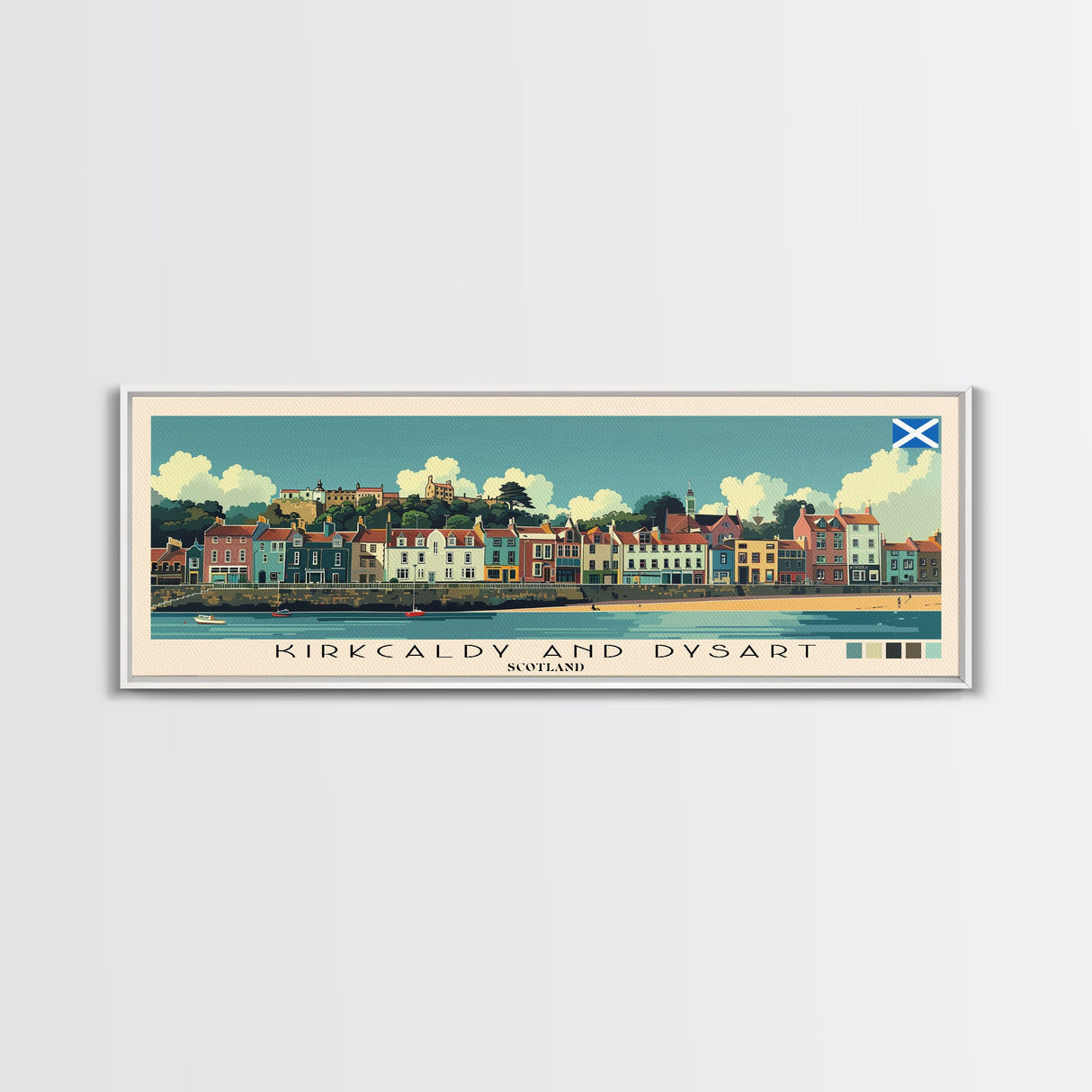 Kirkcaldy and Dysart, Scotland Panoramic Canvas Print, Kirkcaldy and Dysart, Scotland Painting, Scotland Art, Kirkcaldy and Dysart Travel Poster, Travel Art, Guest Room Painting