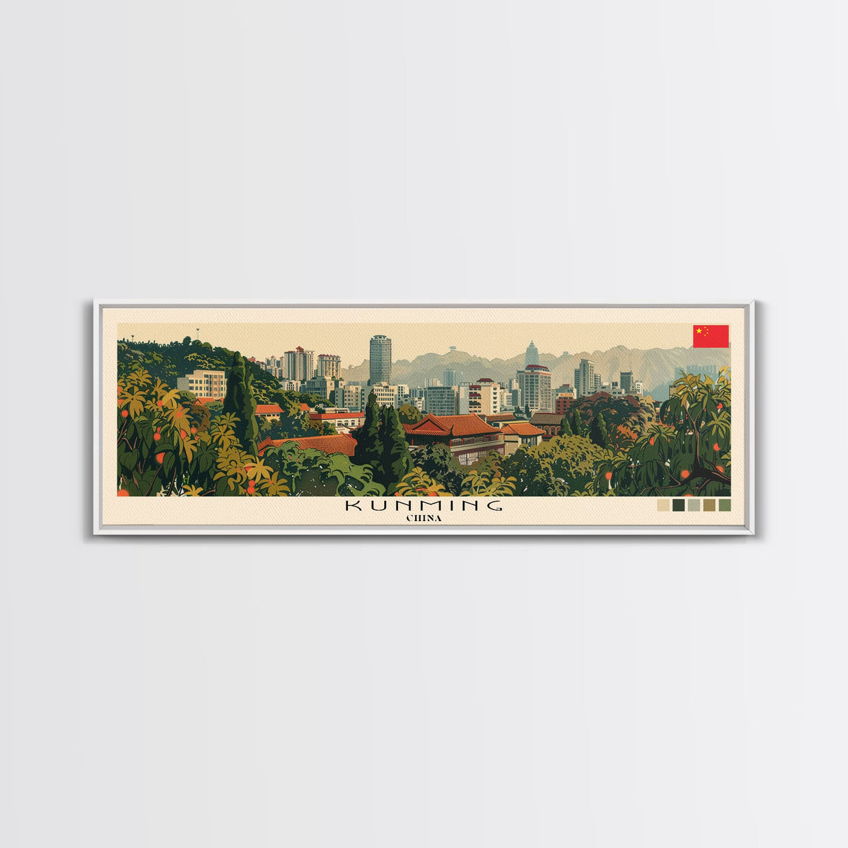 Kunming, China Panoramic Canvas Print, Kunming, China Painting, China Art, Kunming Travel Poster, Travel Art, Housewarming Gift