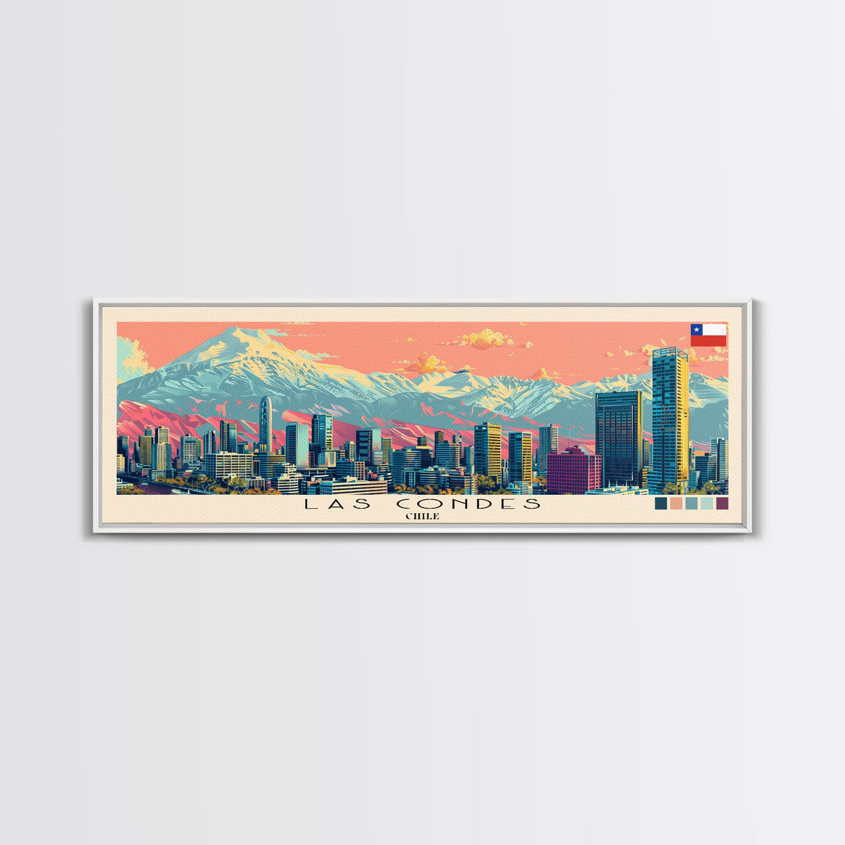 Las Condes, Chile Panoramic Canvas Print, Las Condes, Chile Painting, Chile Art, Las Condes Travel Poster, Travel Art, Guest Room Painting