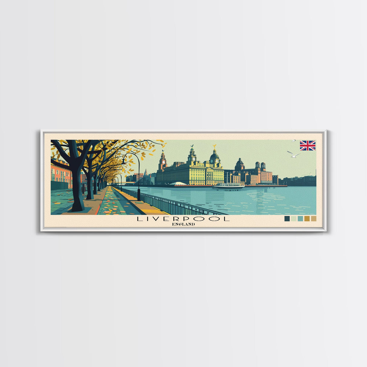 Liverpool, England Panoramic Canvas Print, Liverpool, England Painting, England Art, Liverpool Travel Poster, Travel Art, Guest Room Painting