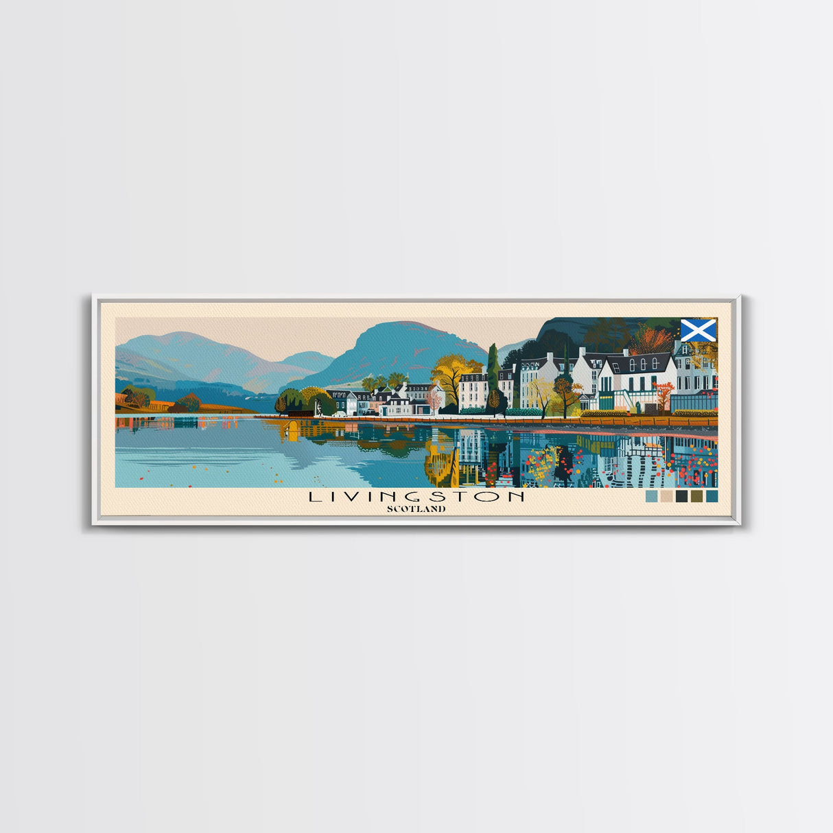 Livingston, Scotland Panoramic Canvas Print, Livingston, Scotland Painting, Scotland Art, Livingston Travel Poster, Travel Art, Vacation Gift