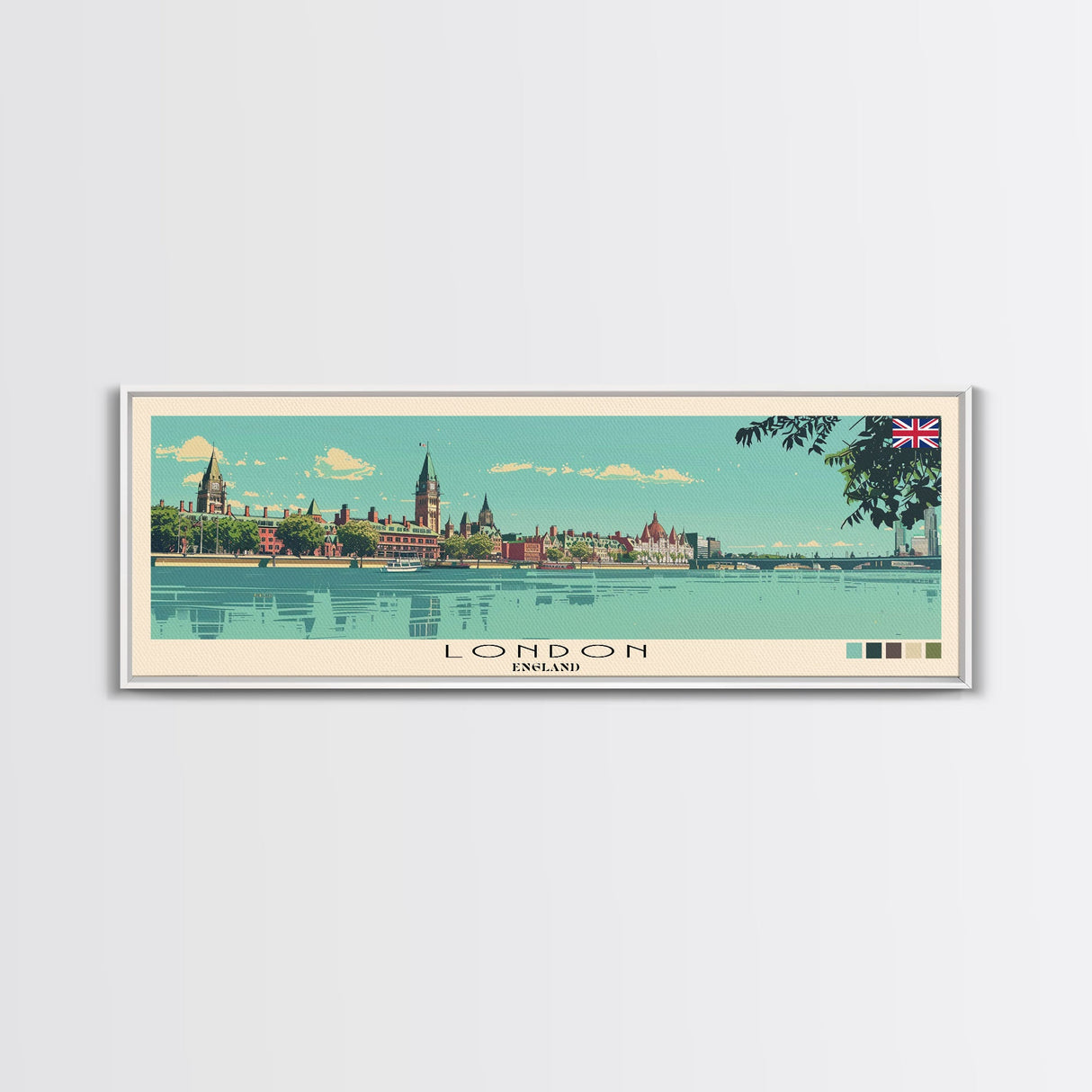 London, England Panoramic Canvas Print, London, England Painting, England Art, London Travel Poster, Travel Art, Guest Room Painting