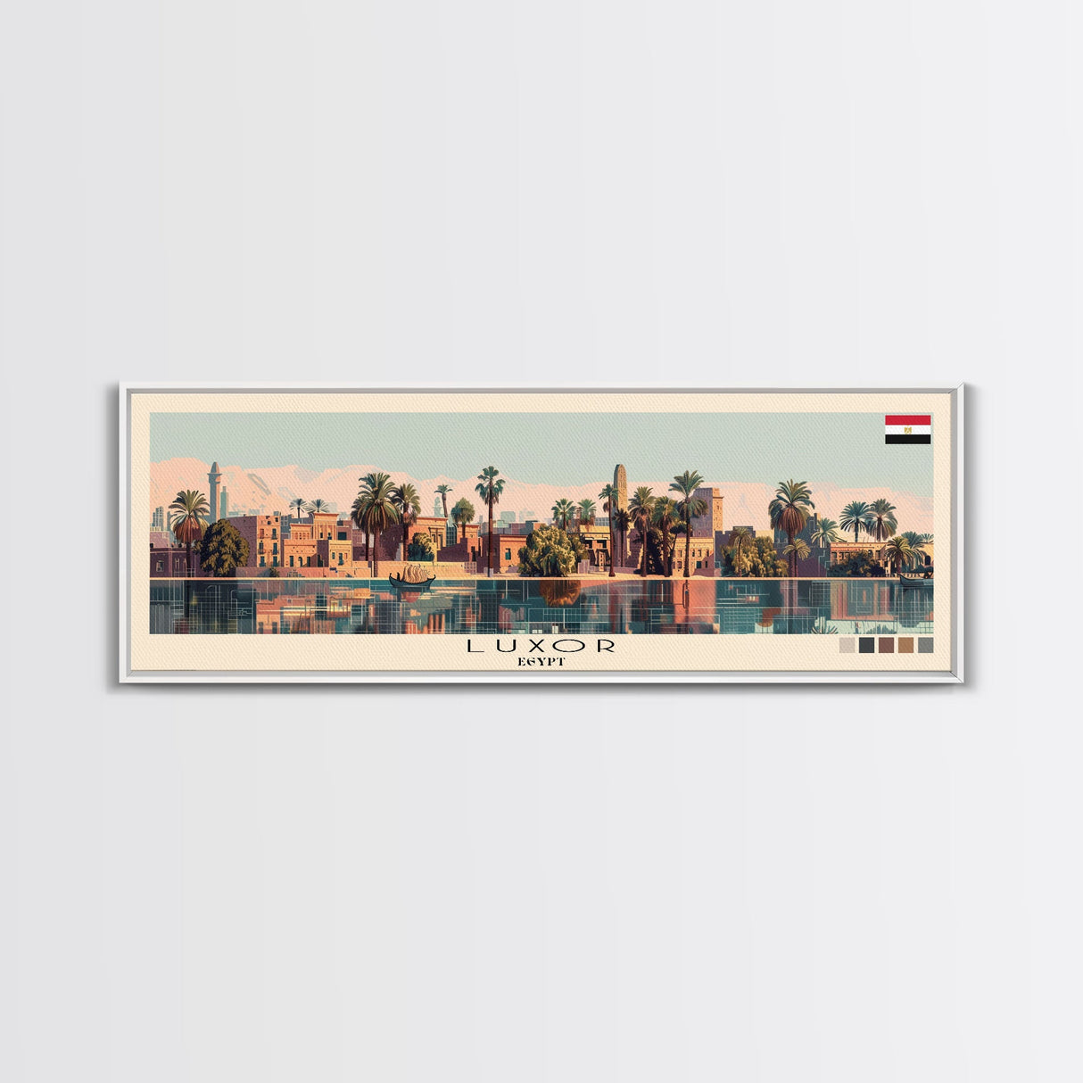 Luxor, Egypt Panoramic Canvas Print, Luxor, Egypt Painting, Egypt Art, Luxor Travel Poster, Travel Art, Vacation Gift