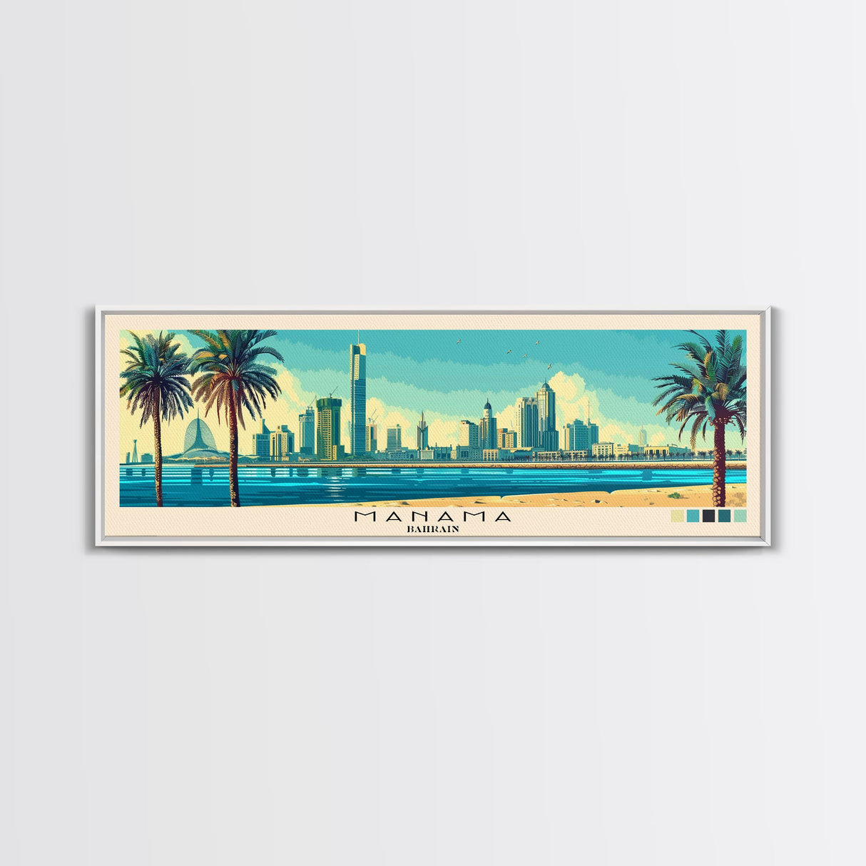 Manama, Bahrain Panoramic Canvas Print, Manama, Bahrain Painting, Bahrain Art, Manama Travel Poster, Travel Art, Guest Room Painting